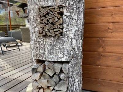 Chemineeholz Aufbewahrung für innen oder aussen aus Birke